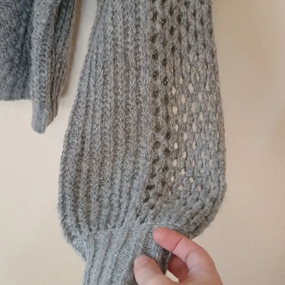 Amuse Society gray bell sleeve open knit sweater